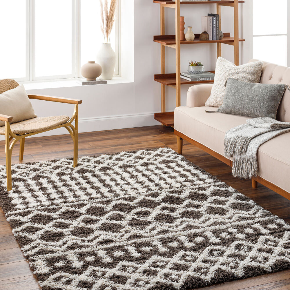 Urban Shag Dark Brown/Ivory Machine Woven Rug - roomscene