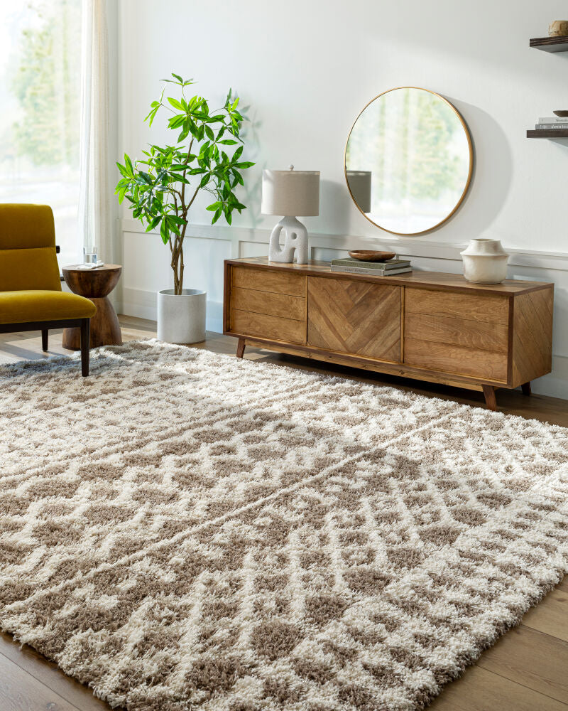 Urban Shag Ivory/Medium Brown Machine Woven Rug - roomscene