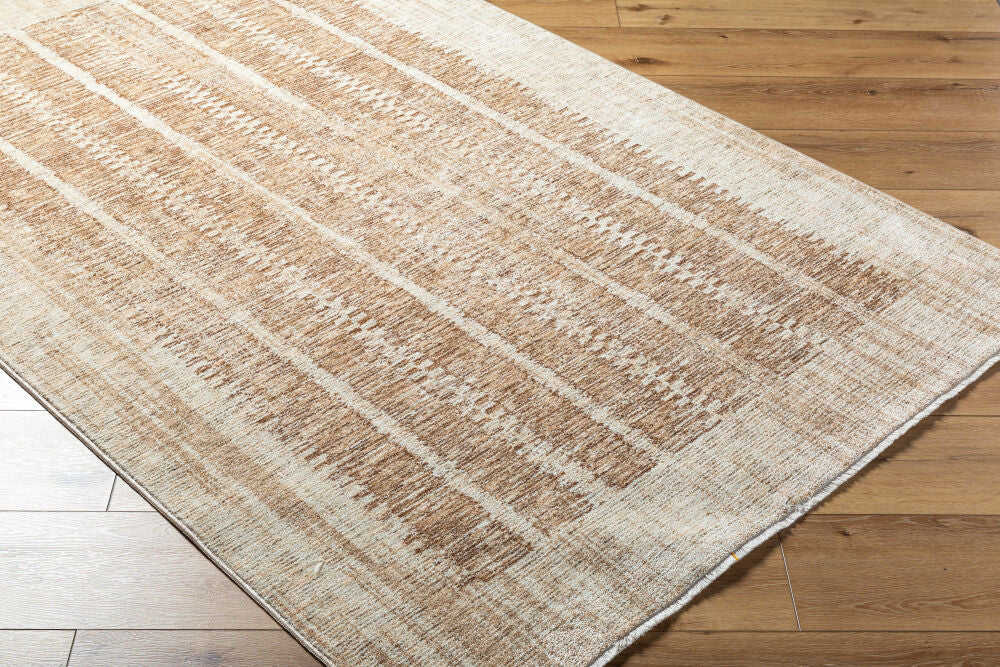 Usonia Brown/White Machine Woven Rug USO-2302 - corner