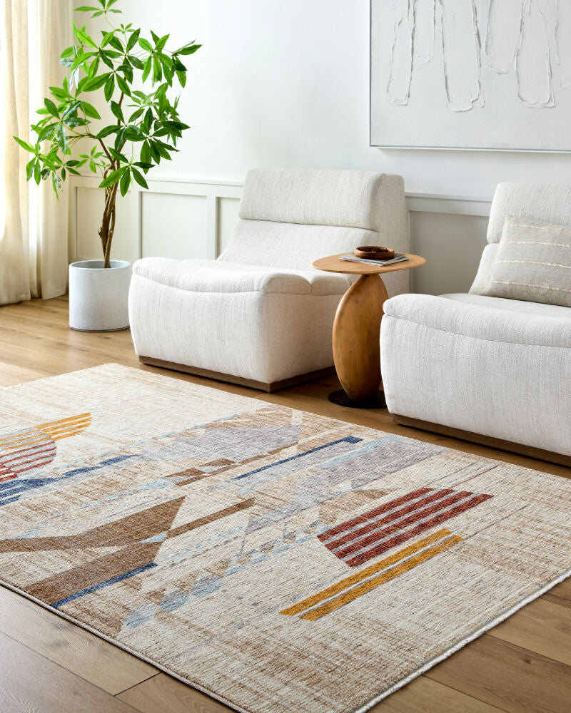 Usonia Brown/White Machine Woven Rug USO-2303 - roomscene
