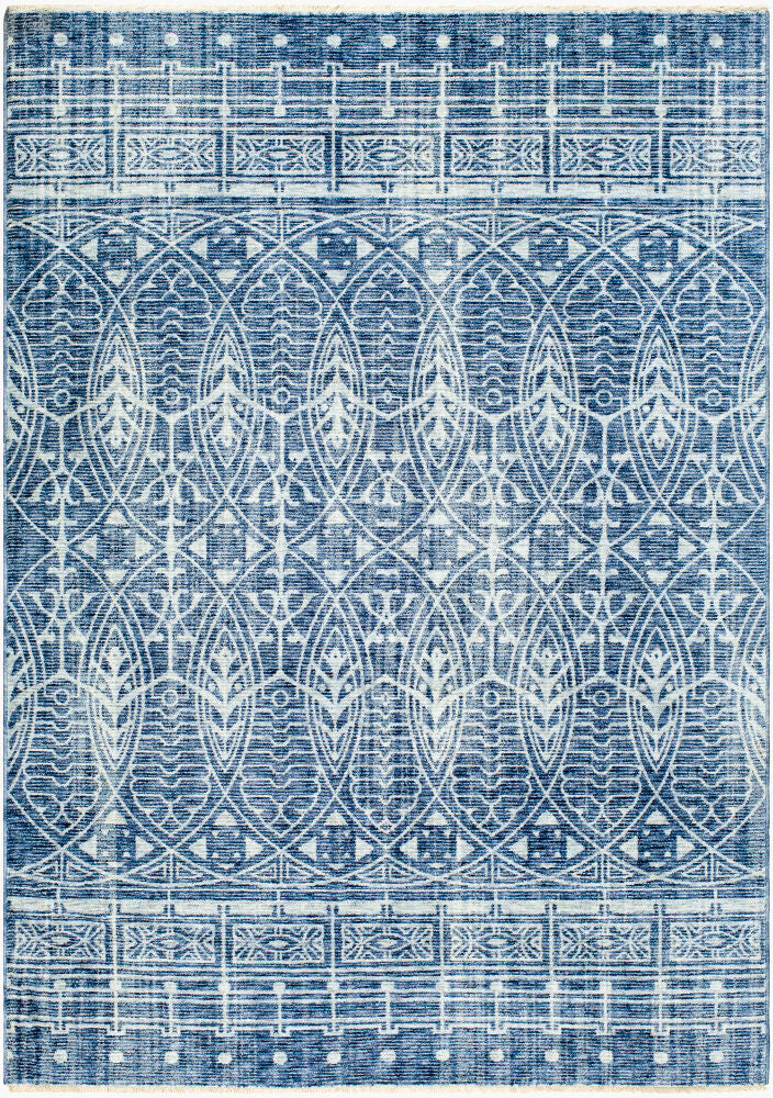 Usonia Dark Blue/White Machine Woven Rug - 3'2" x 10'