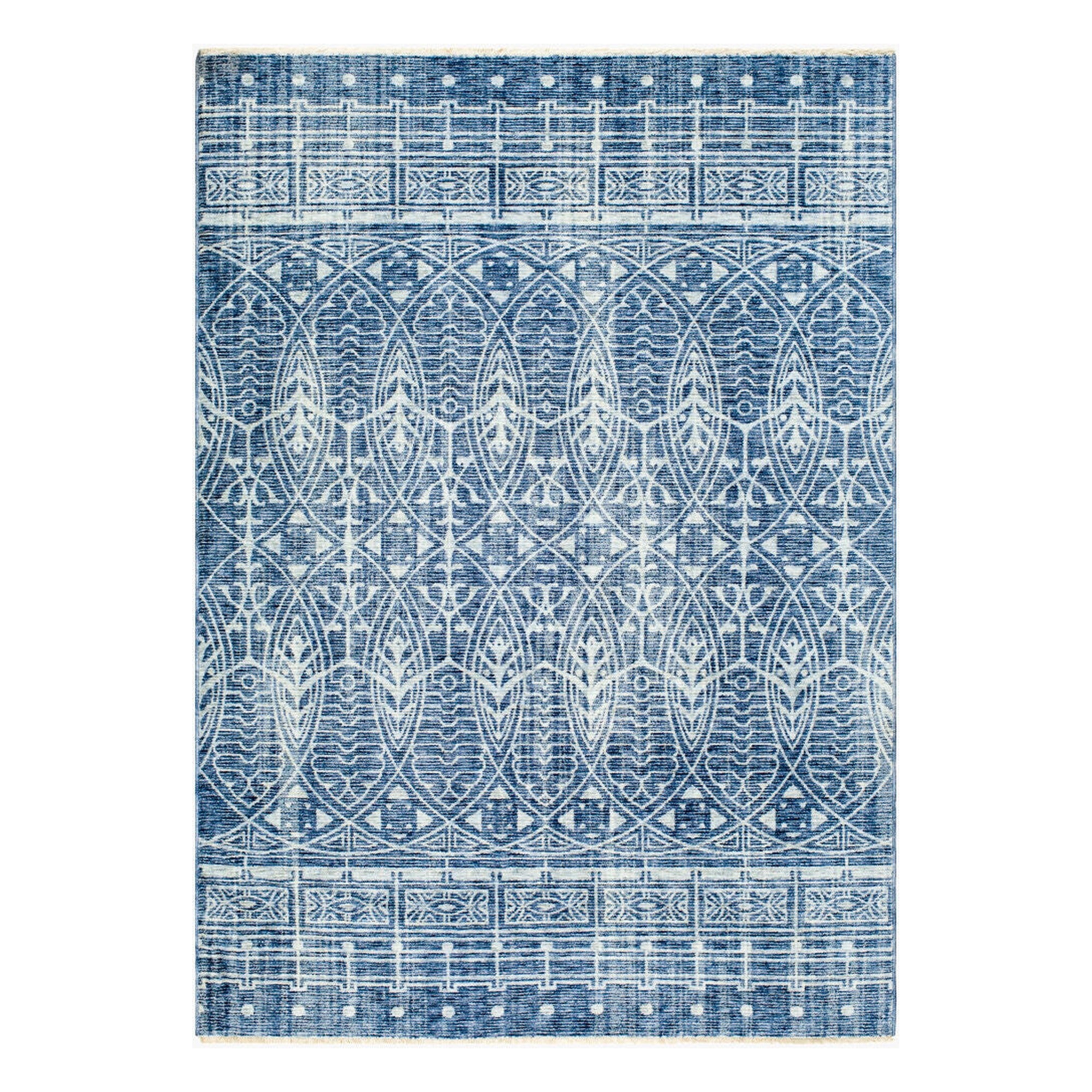 Usonia Dark Blue/White Machine Woven Rug - 3'2" x 10'