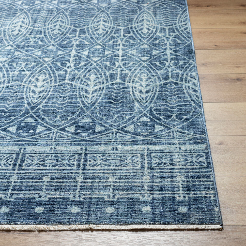 Usonia Dark Blue/White Machine Woven Rug - front