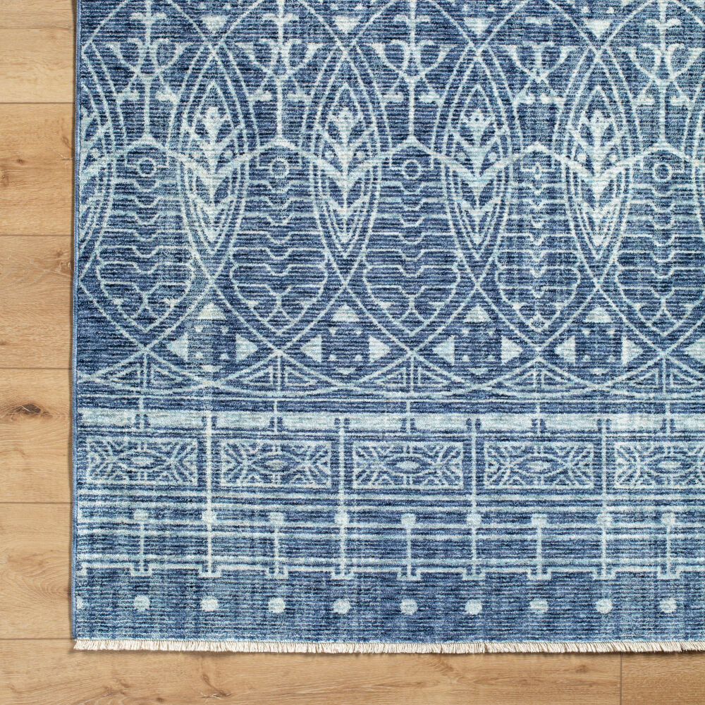 Usonia Dark Blue/White Machine Woven Rug - overhead