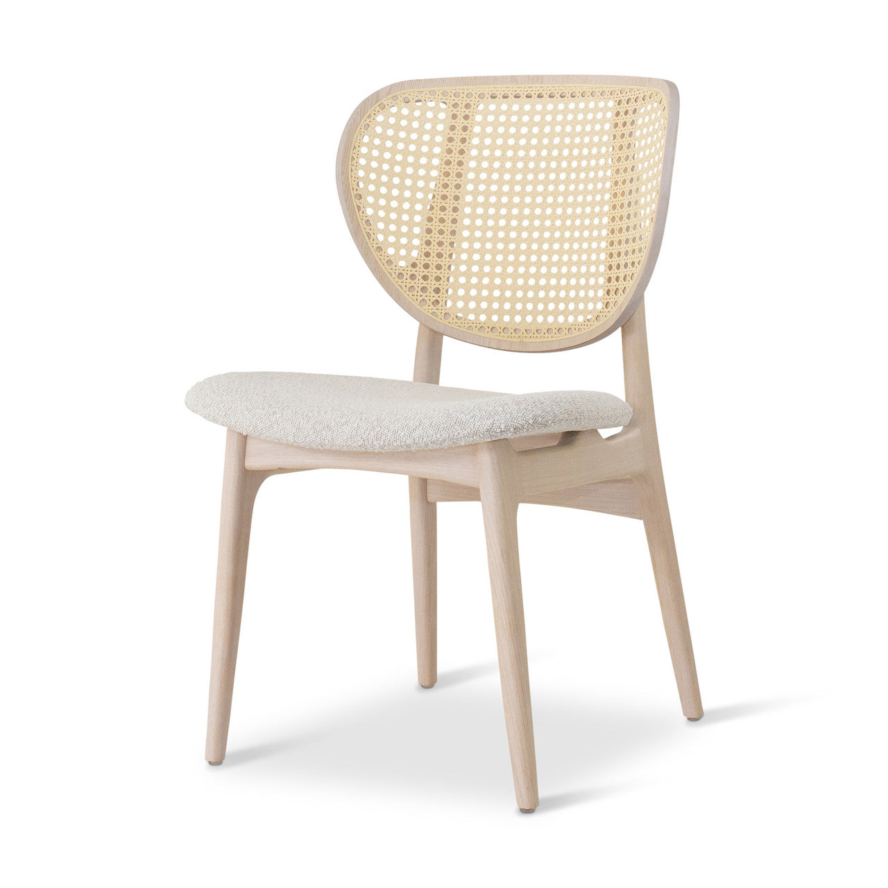 Modern Brazilian - Joelma - Cane Side Chair - Bouclé Crafted Glaze Seat - Nevoa Frame - Natural Cane Webbing
