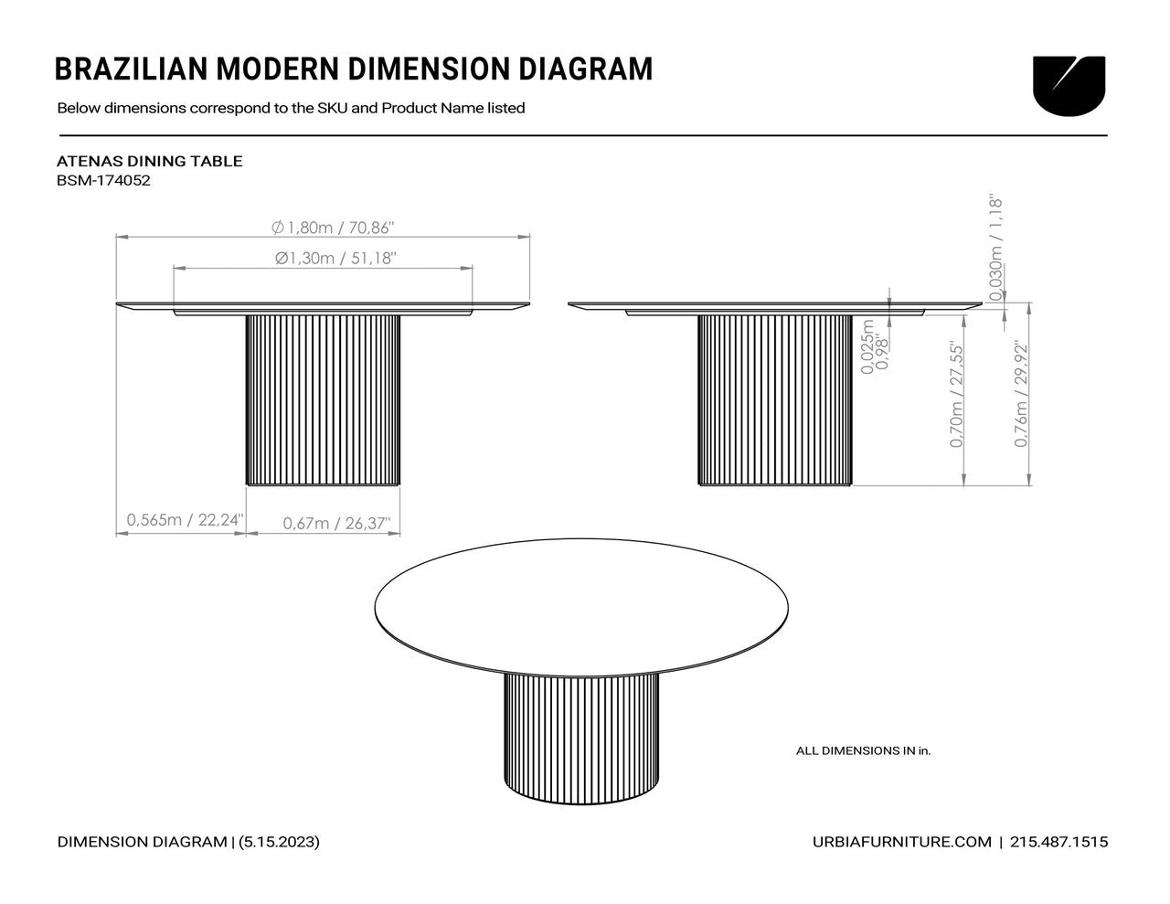 Modern Brazilian - Atenas - Round Dining Table - Ebano Frame