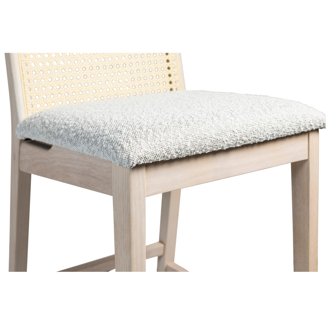 Modern Brazilian - Nardia - Cane Bar Stool - Bouclé Crafted Glaze Seat - Nevoa Frame - Natural Cane Webbing