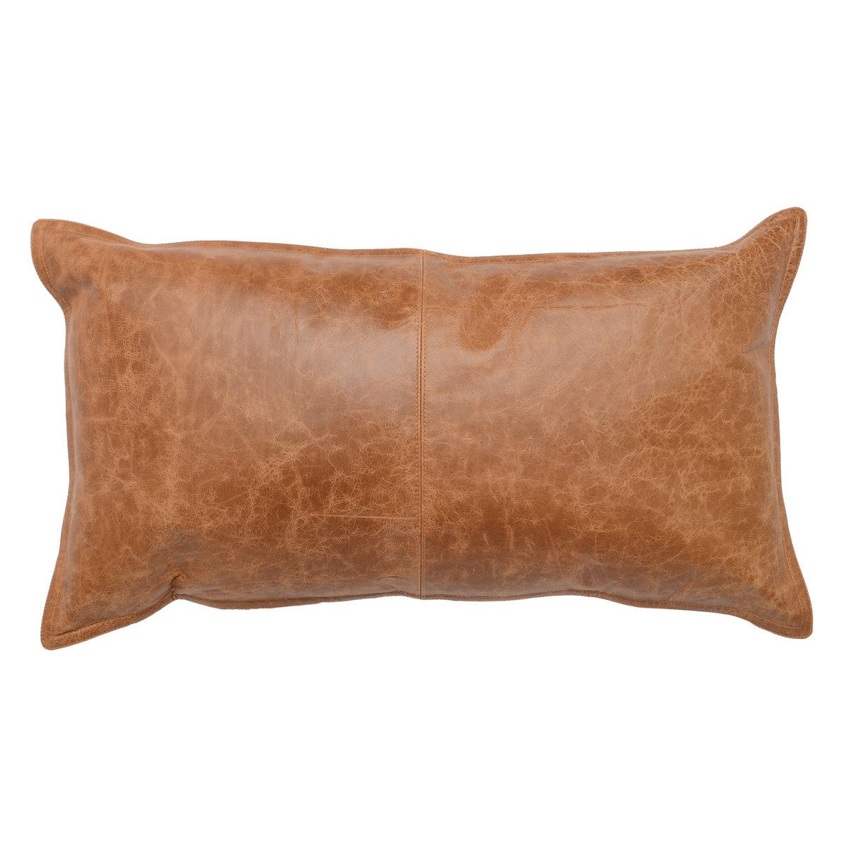 Pieced Genuine Leather Lumbar Pillows, Chestnut