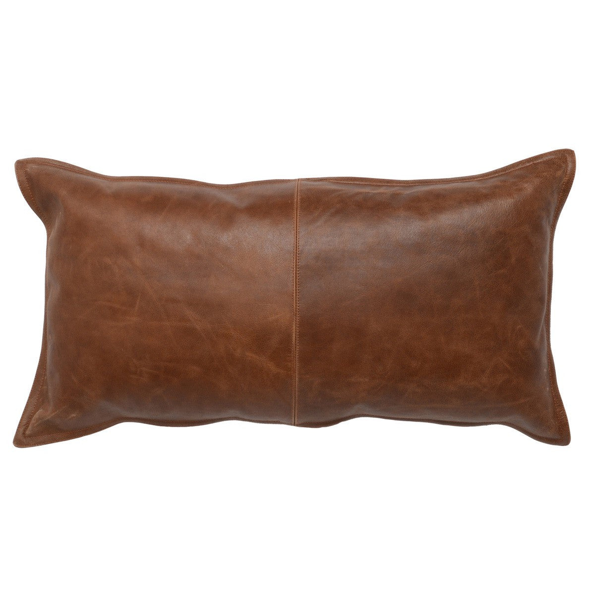 Pieced Genuine Leather Lumbar Pillows, Whiskey