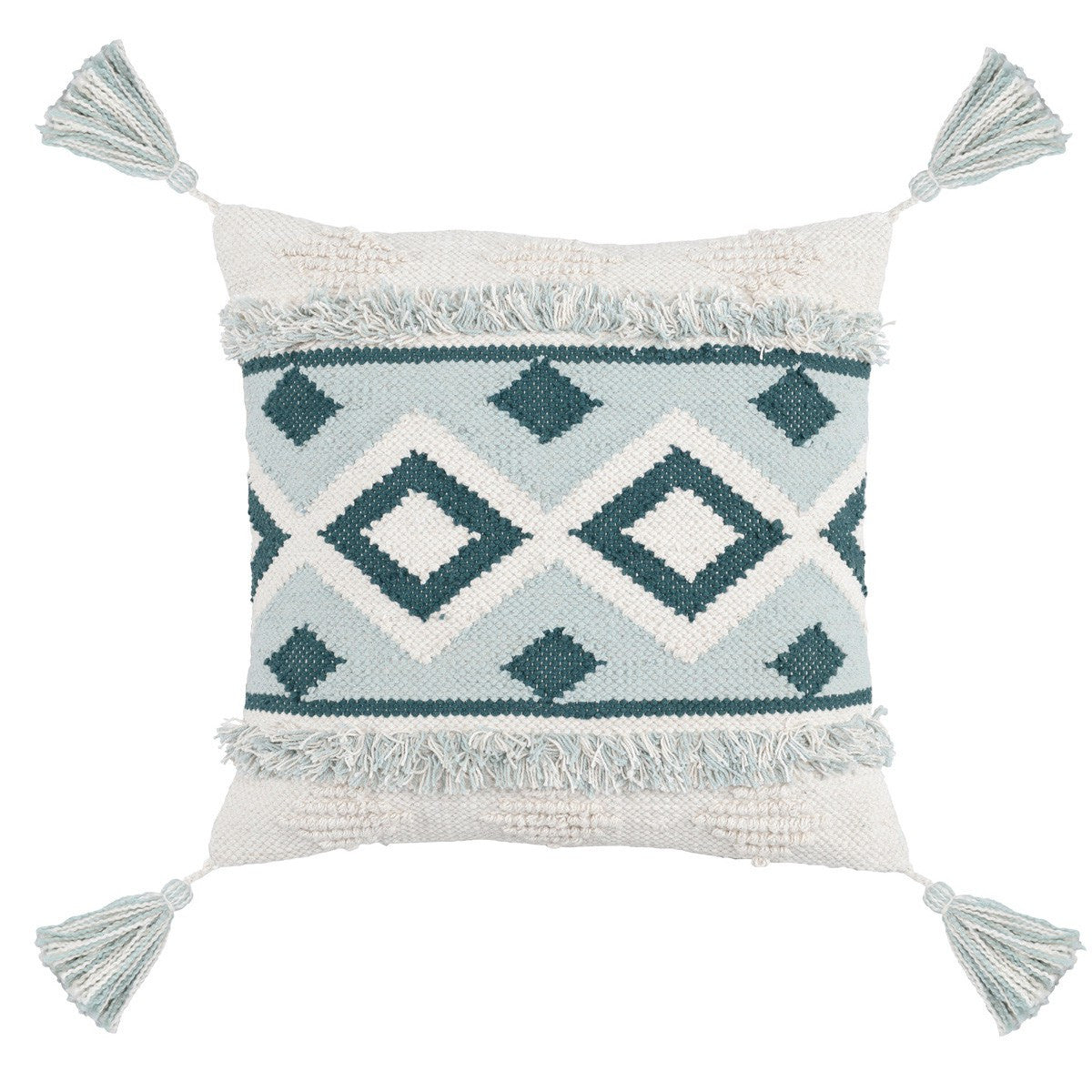 Moroccan Woven Cream + SkyBlue Throw Pillow 20"