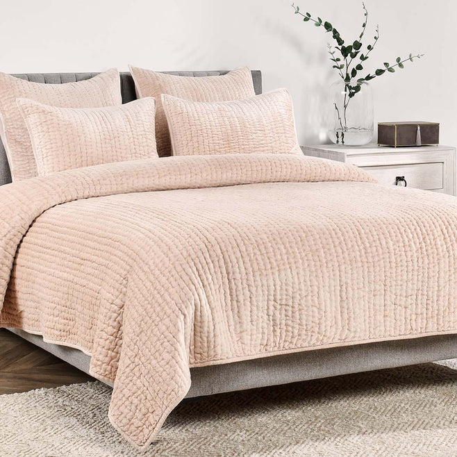 Bari Velvet Quilt Collection - Nude - King / Set