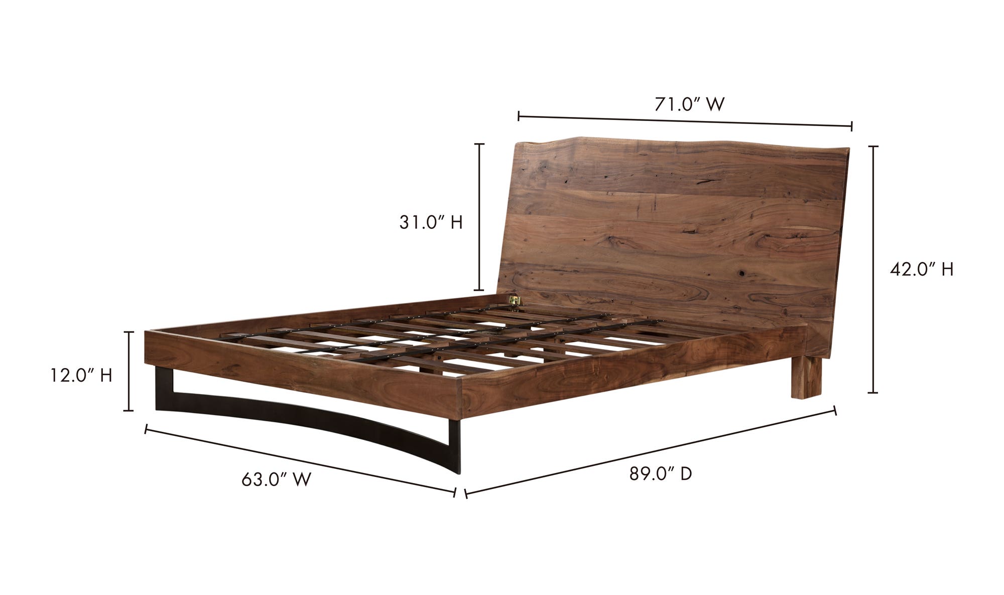 Bent Queen Size Bed Brown by Moe's Home Collection - view 13