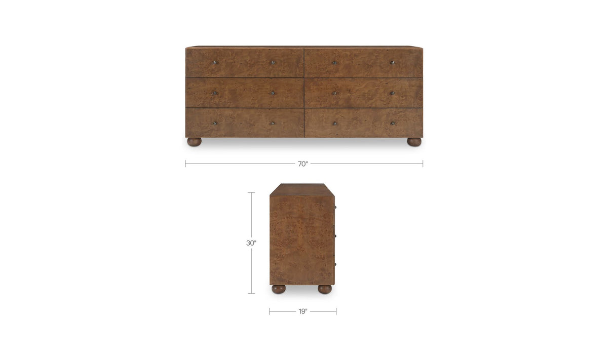 York 6 Drawer Dresser Warm Brown Burl by Moe's Home Collection - view 14