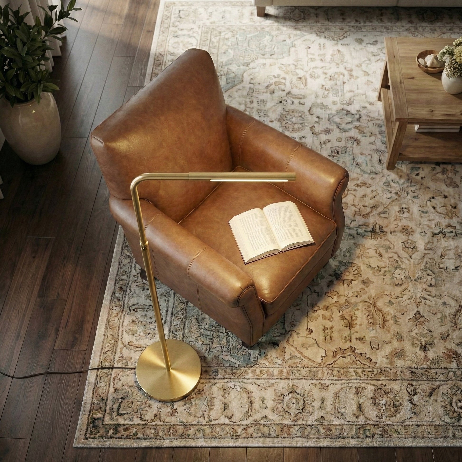 Verve Floor Lamp | Brassed Gold and Adjustable LED Base