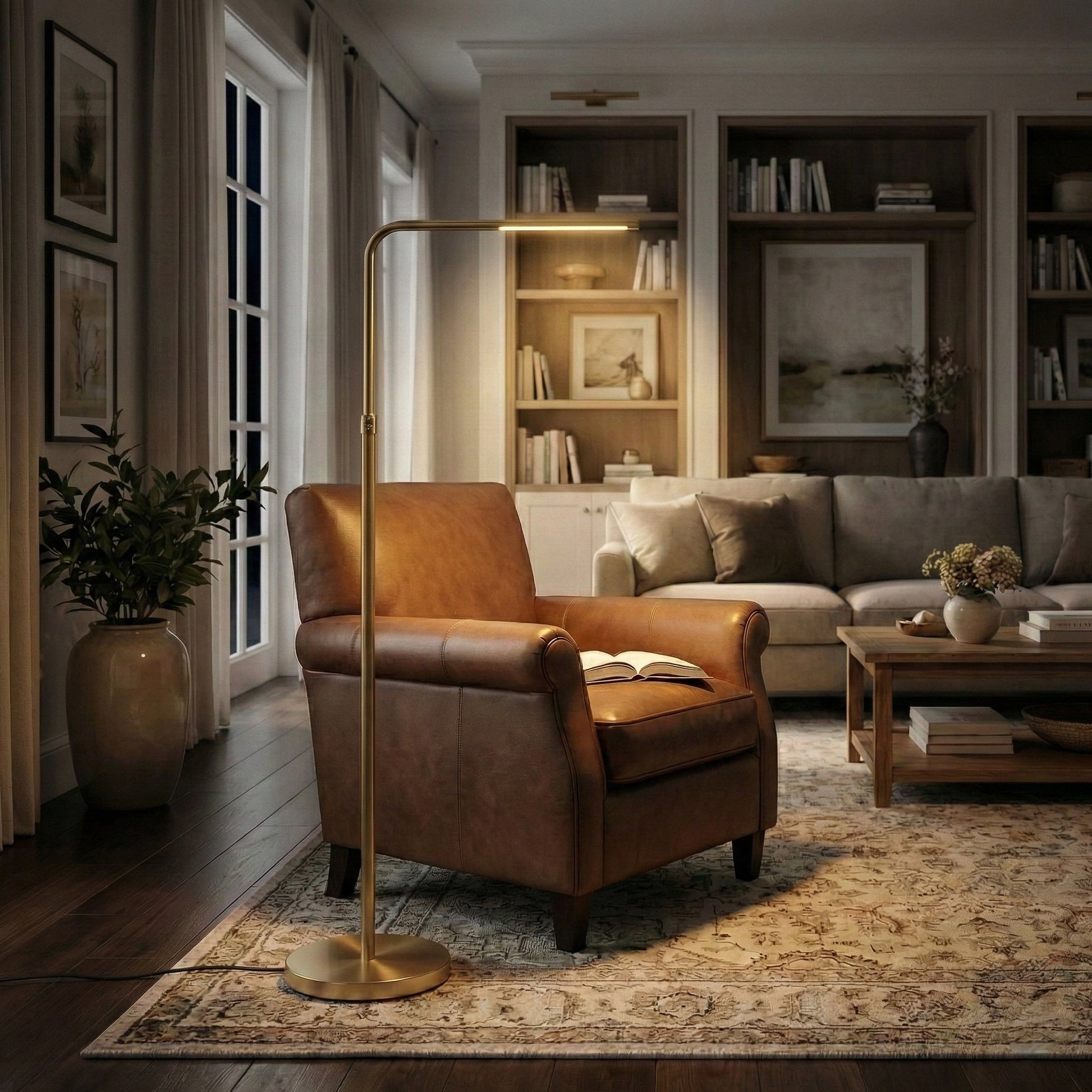 Verve Floor Lamp | Brassed Gold and Adjustable LED Base