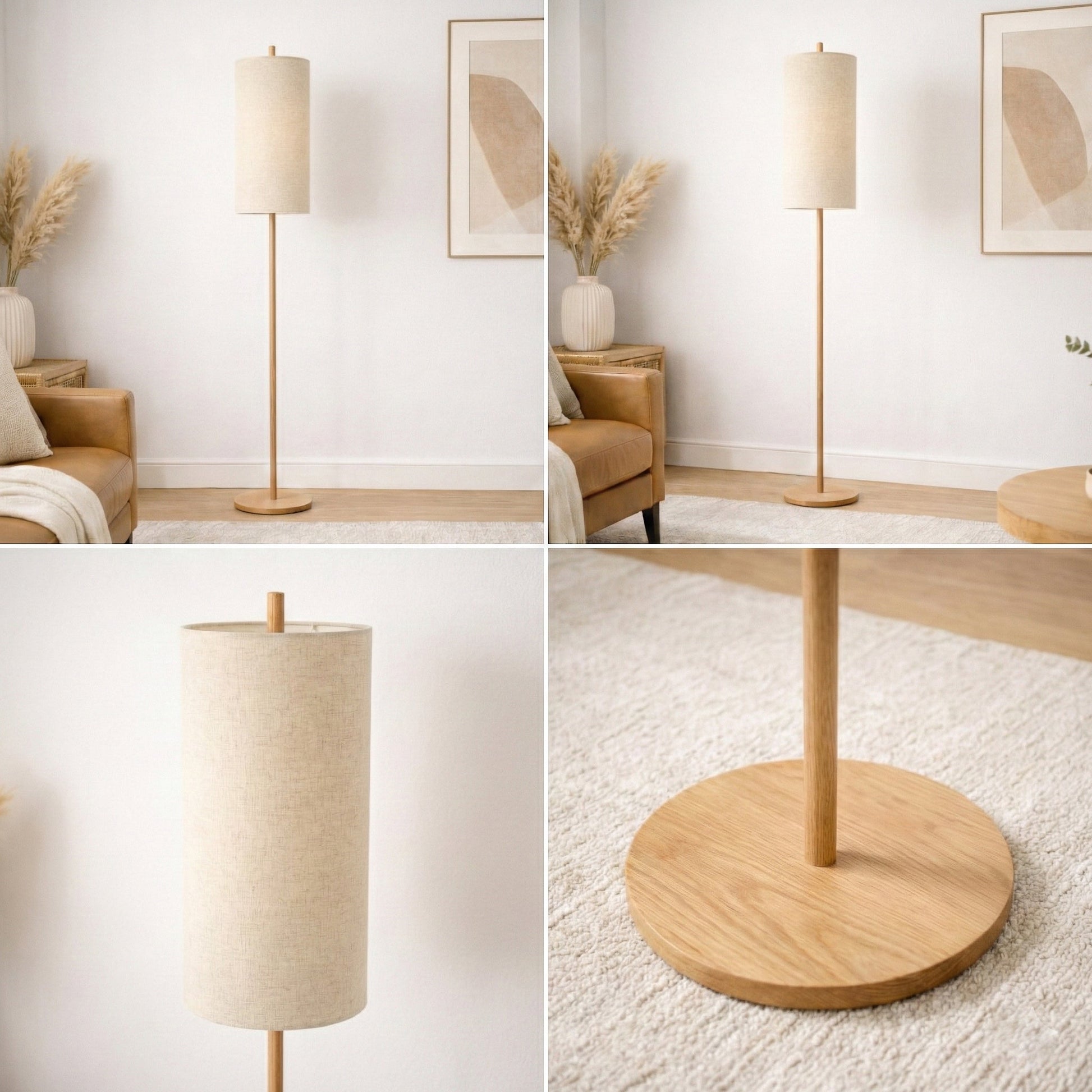 Vialux Floor Lamp | Natural Oak and Tall Woven Fabric Shade