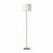 Viora Floor Lamp | Marble and Wood Base with Woven Shade