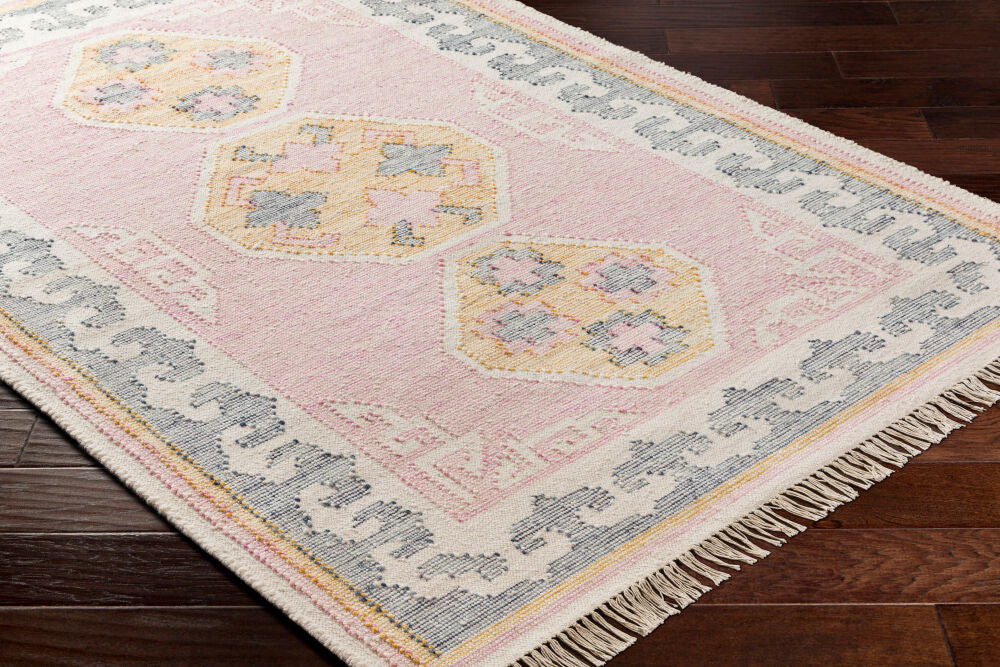 Valerie Dark Blue/Yellow Handmade Rug - corner