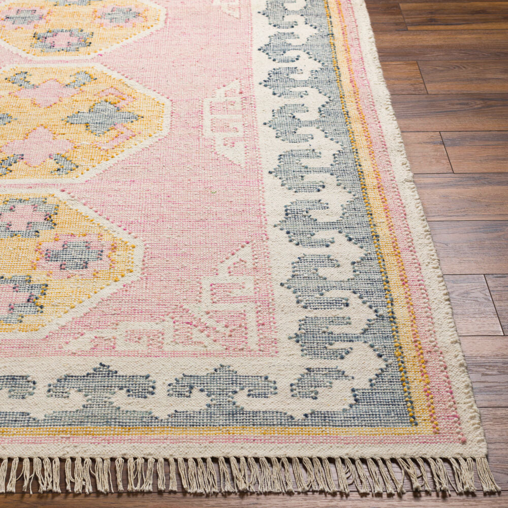 Valerie Dark Blue/Yellow Handmade Rug - front