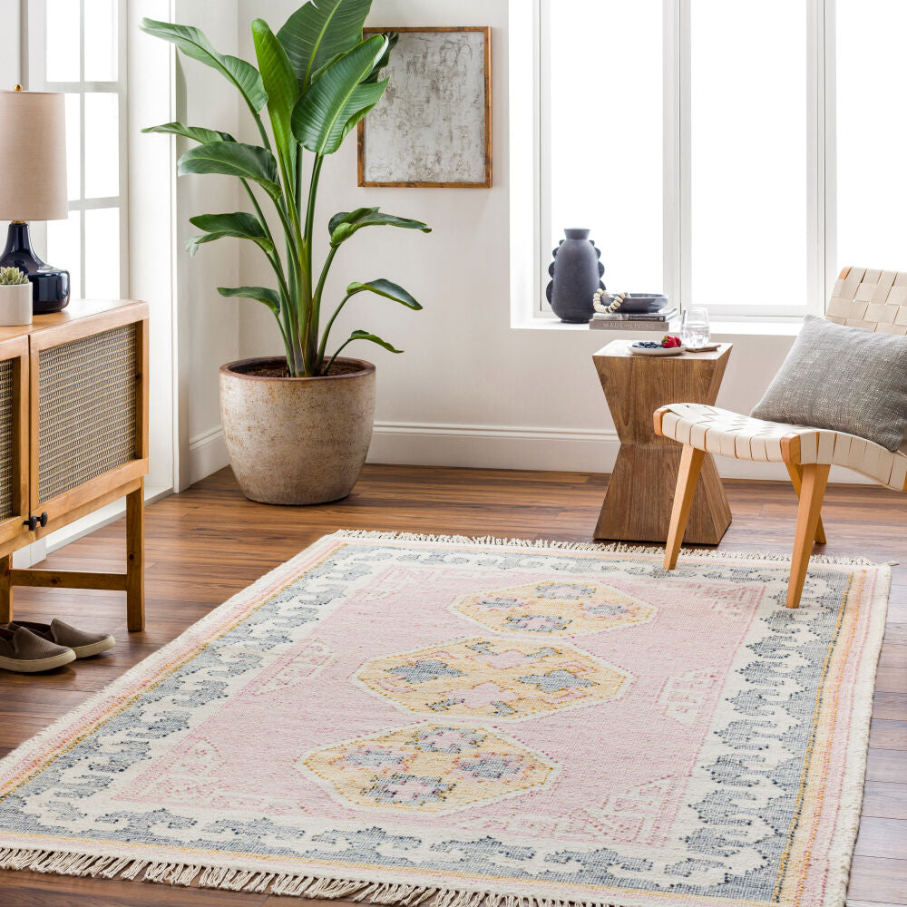Valerie Dark Blue/Yellow Handmade Rug - roomscene