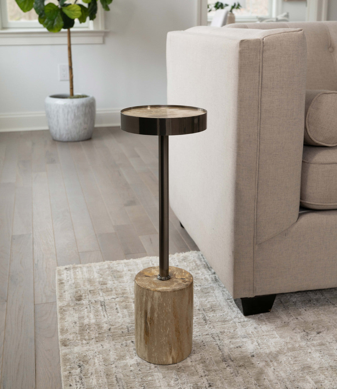 Relique - Tabitha Drink Table - Brass  Frame - Natural Light Top