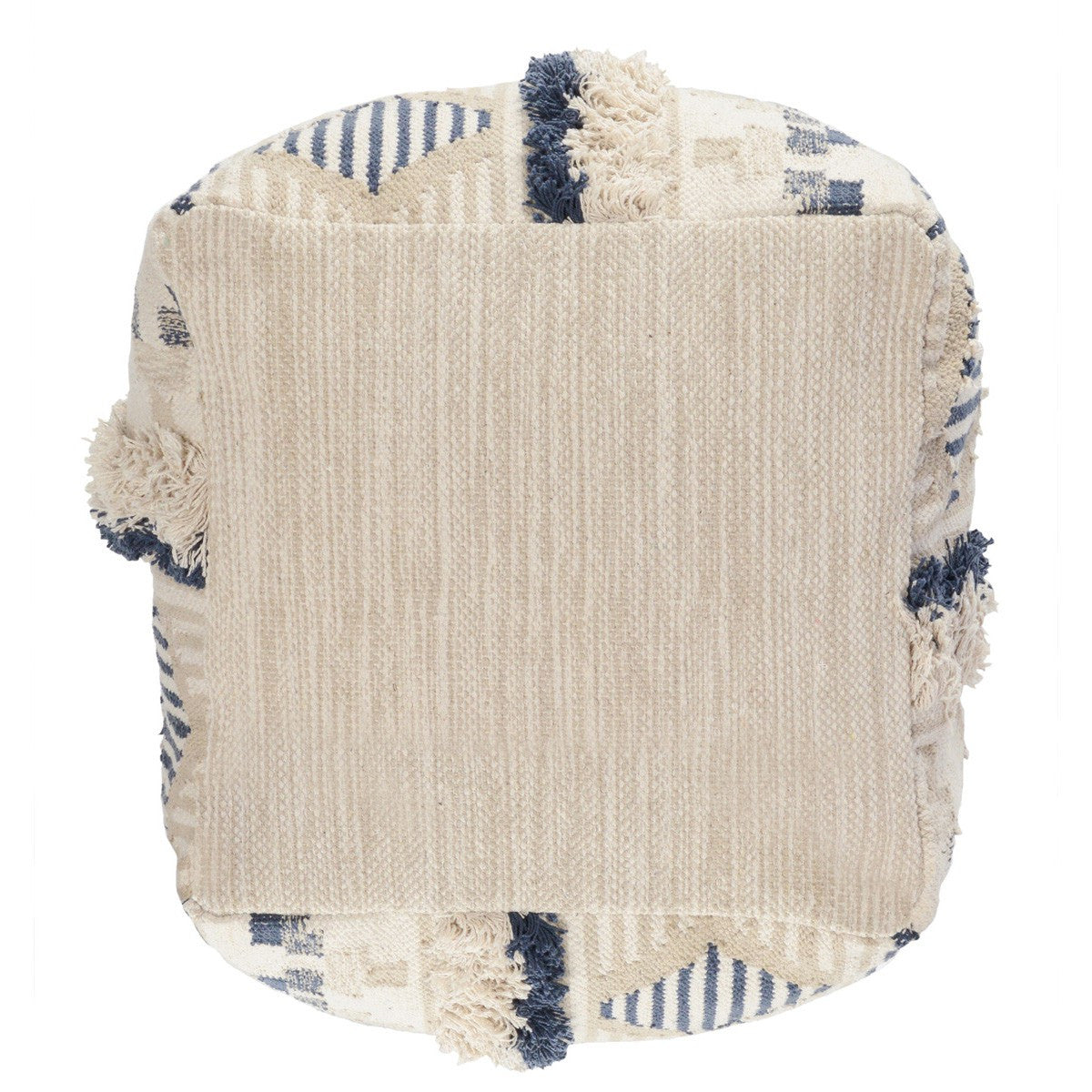 Moroccan Hand-Woven Cream + Navy Pouf