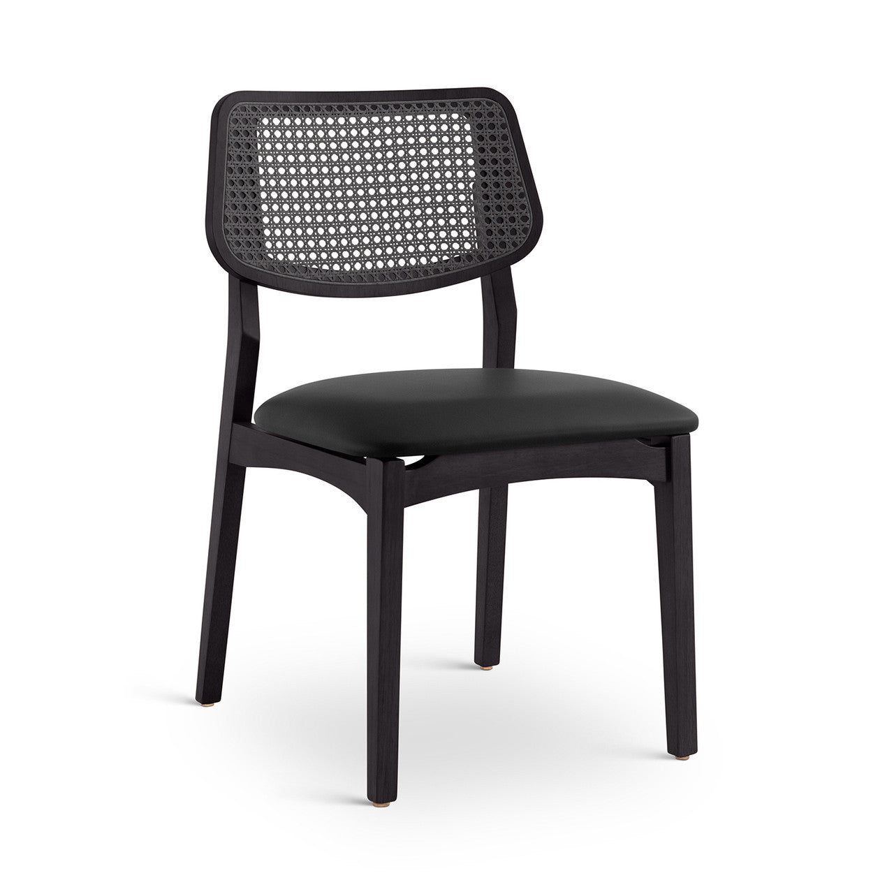 Modern Brazilian - Beth - Cane Side Chair - Shimmy Black Vinyl Seat - Ebano Frame - Ebano Cane Webbing