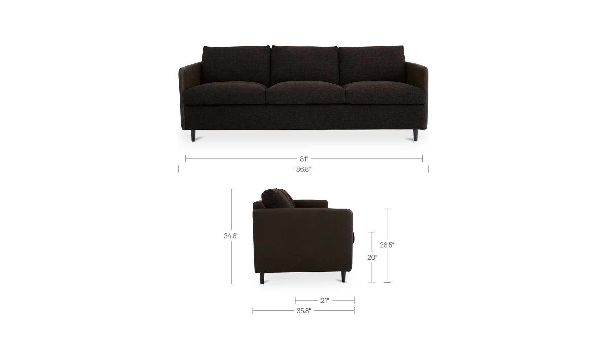 Teller Sofa Warm Black by Moe's Home Collection - view 10