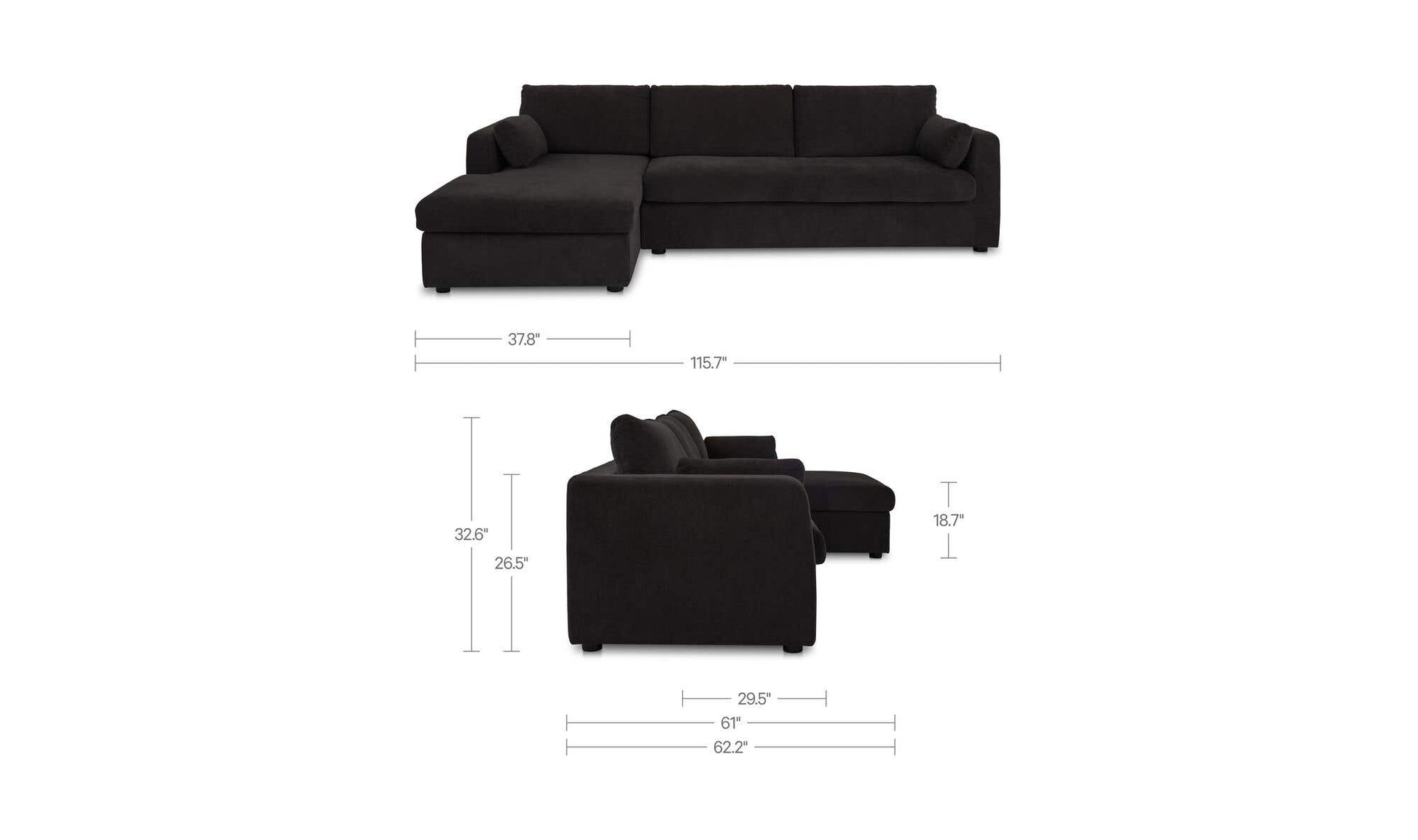 Burrow Sleeper Sectional With Storage Chaise Black Left by Moe's Home Collection - view 12