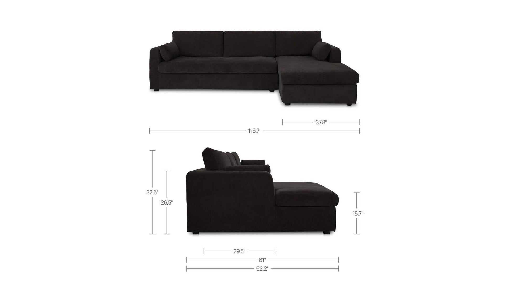 Burrow Sleeper Sectional With Storage Chaise Black Right by Moe's Home Collection - view 12