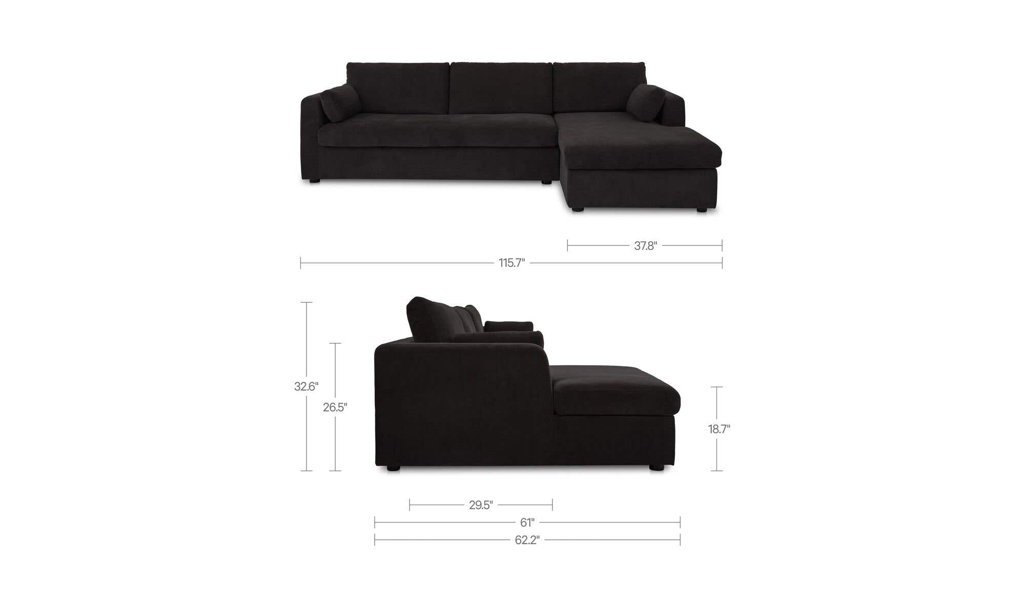 Burrow Sleeper Sectional With Storage Chaise Black Right by Moe's Home Collection - view 12