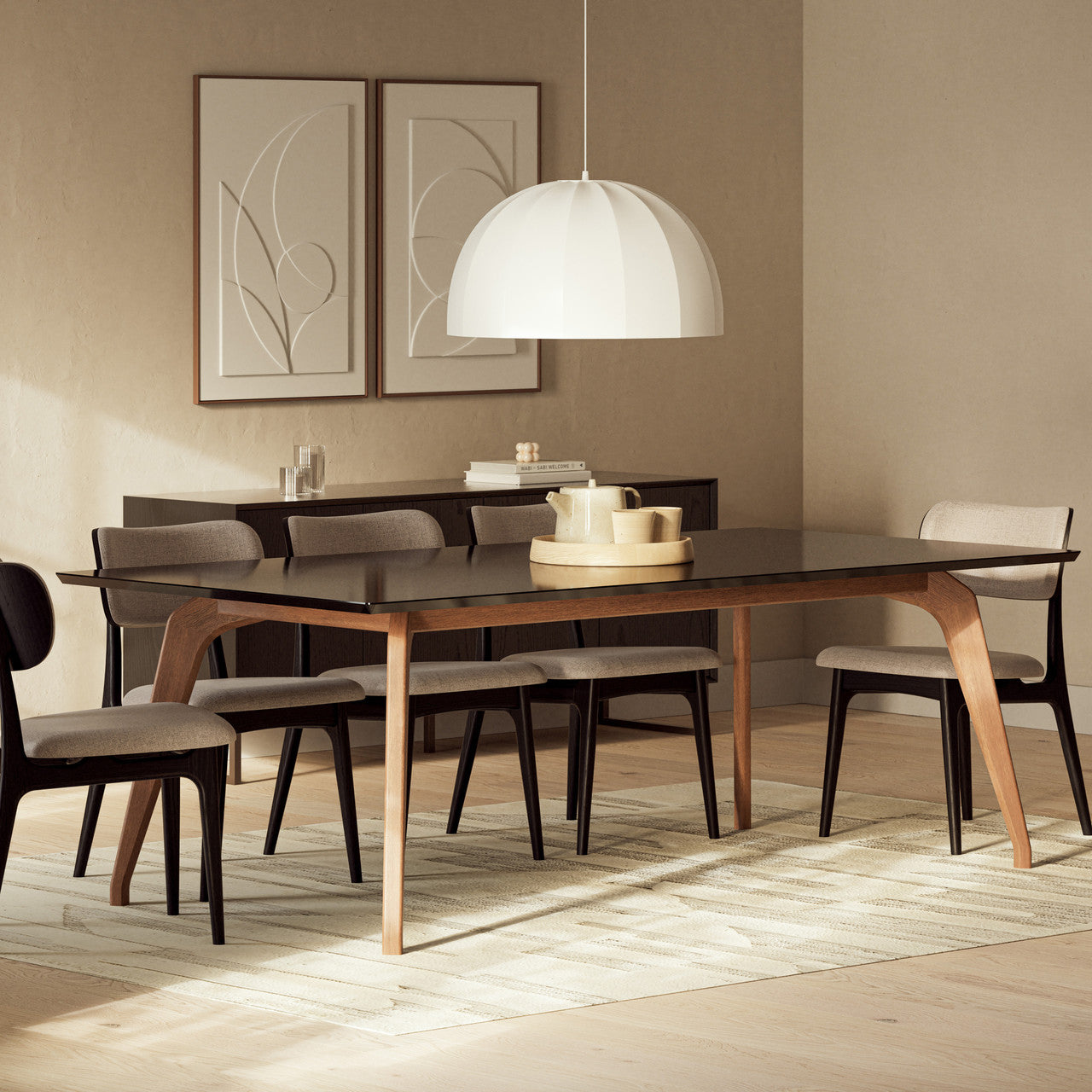 Modern Brazilian - Giane - Dining Table - Nogal Base - Black Top - 86.5"W x 43.5"D x 30"H