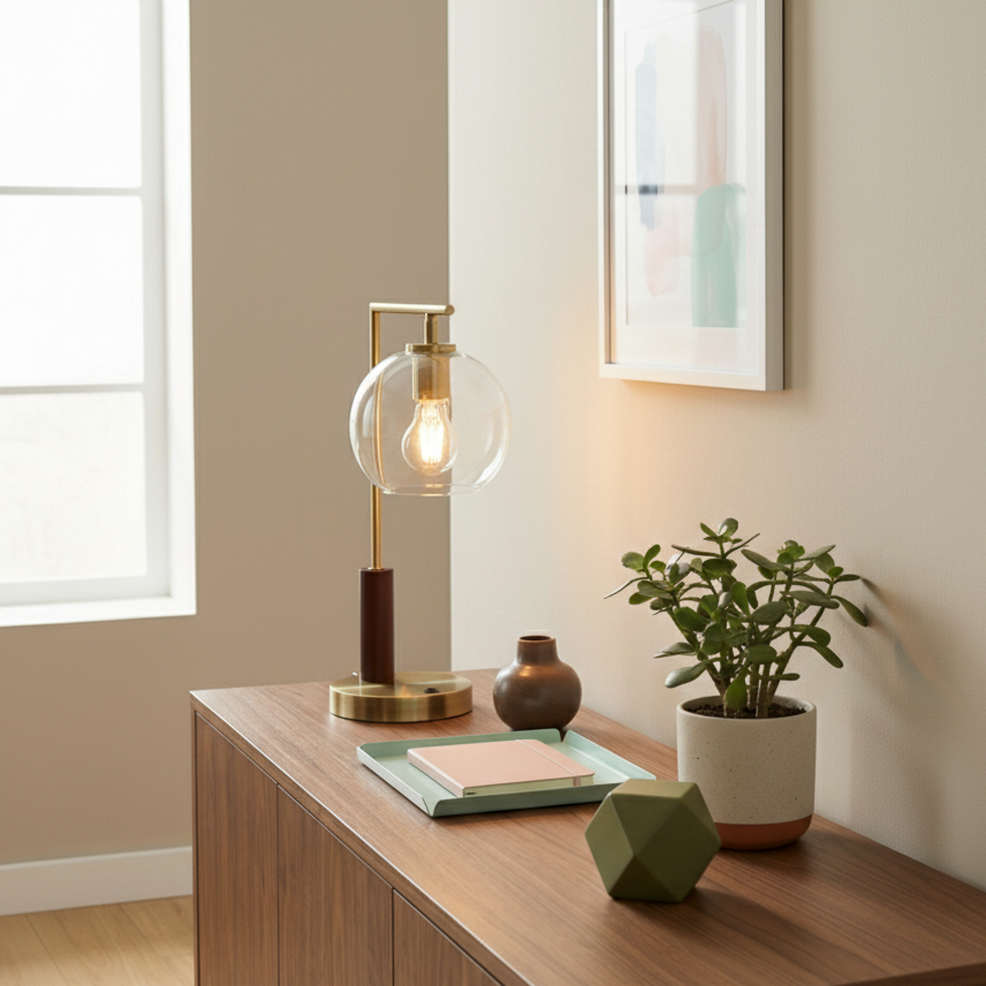 Wander Table Lamp | Bronze Right Angle Frame and Glass Globe