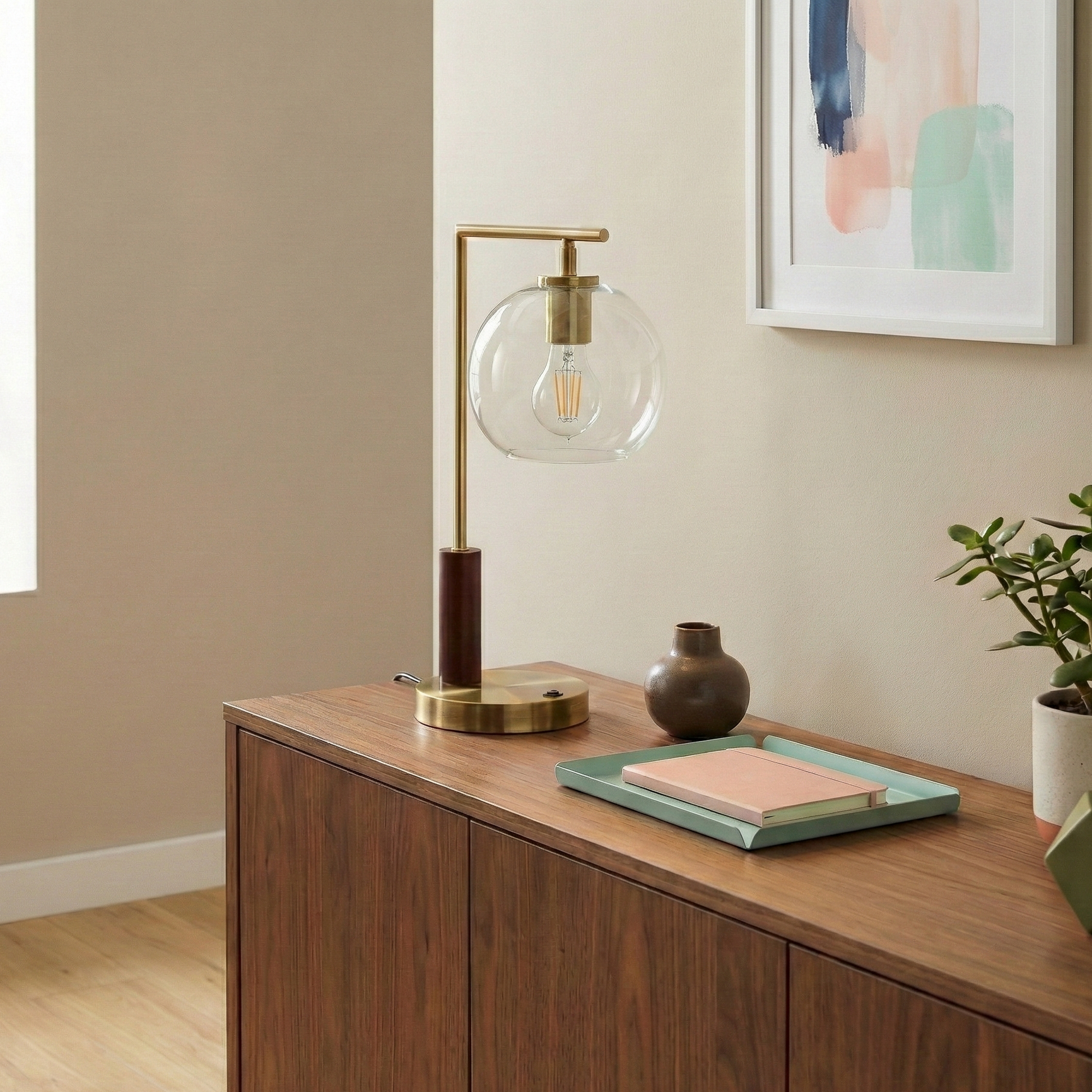 Wander Table Lamp | Bronze Right Angle Frame and Glass Globe