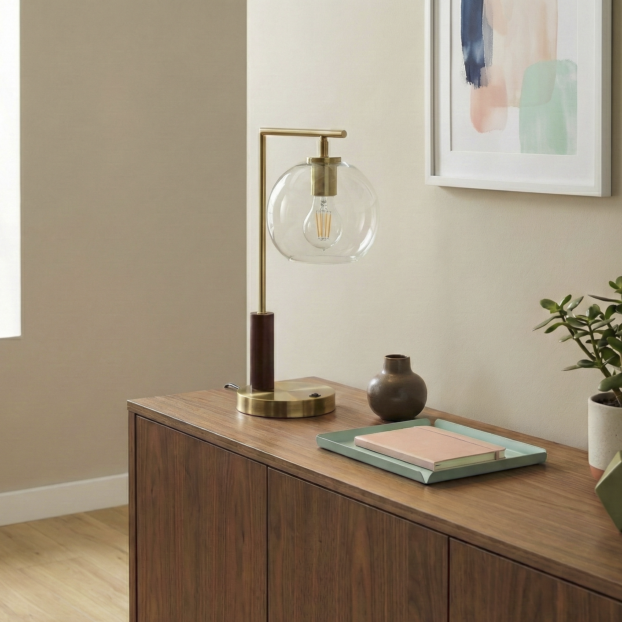 Wander Table Lamp | Bronze Right Angle Frame and Glass Globe
