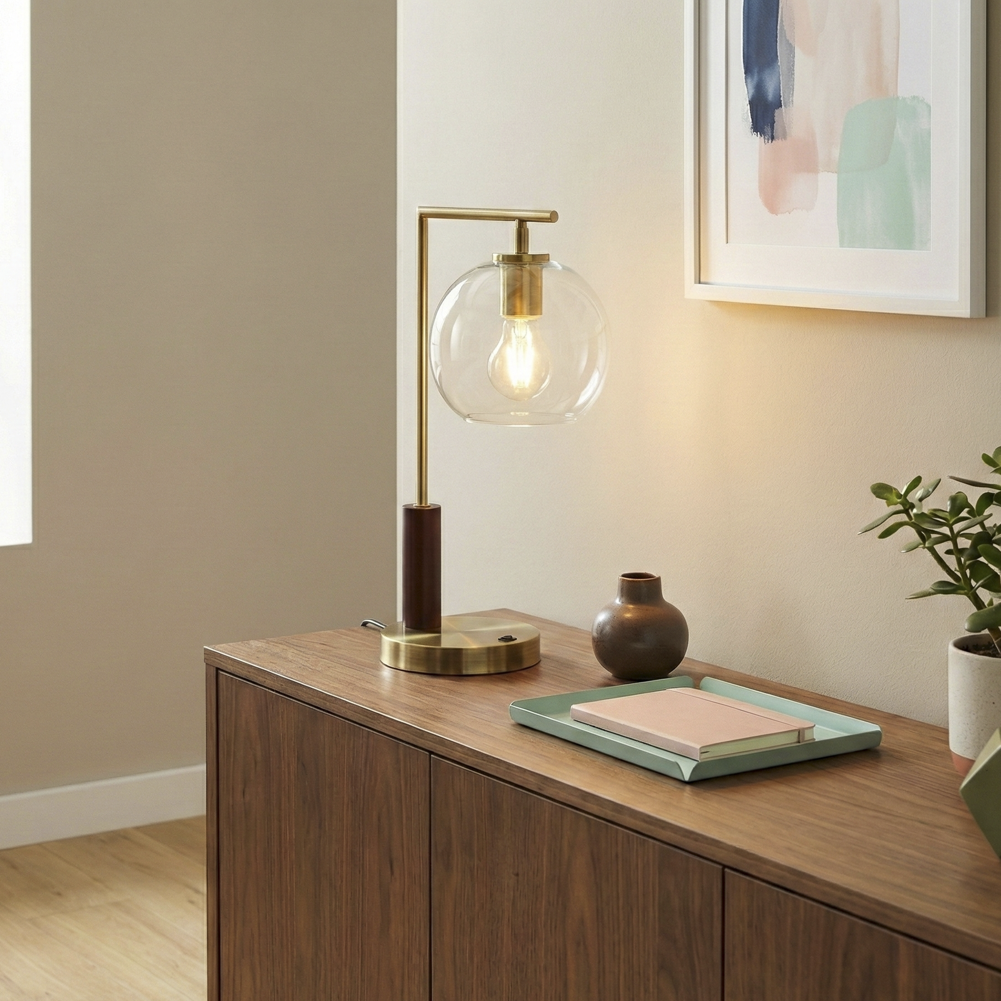 Wander Table Lamp | Bronze Right Angle Frame and Glass Globe