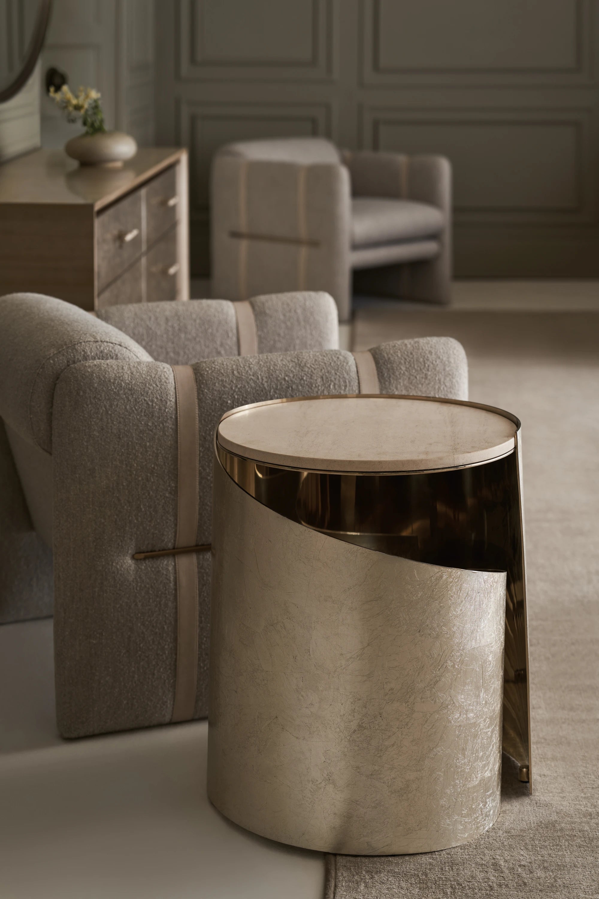 Nautilus Taupe Silver Leaf End Table 20" by Caracole - view 2