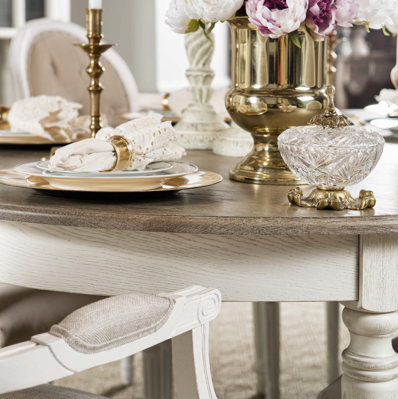 French Antique White Oak Wood Oval Extendable Dining Table 72"