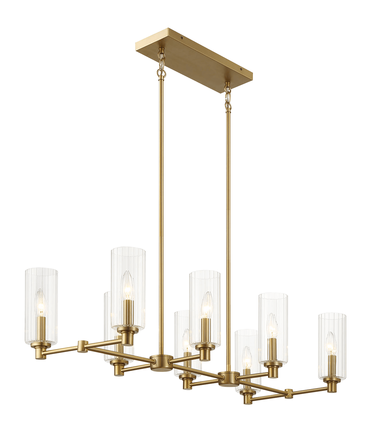 Willow Eight Lights Island Pendant | Satin Brass and Clear Ribbed Glass