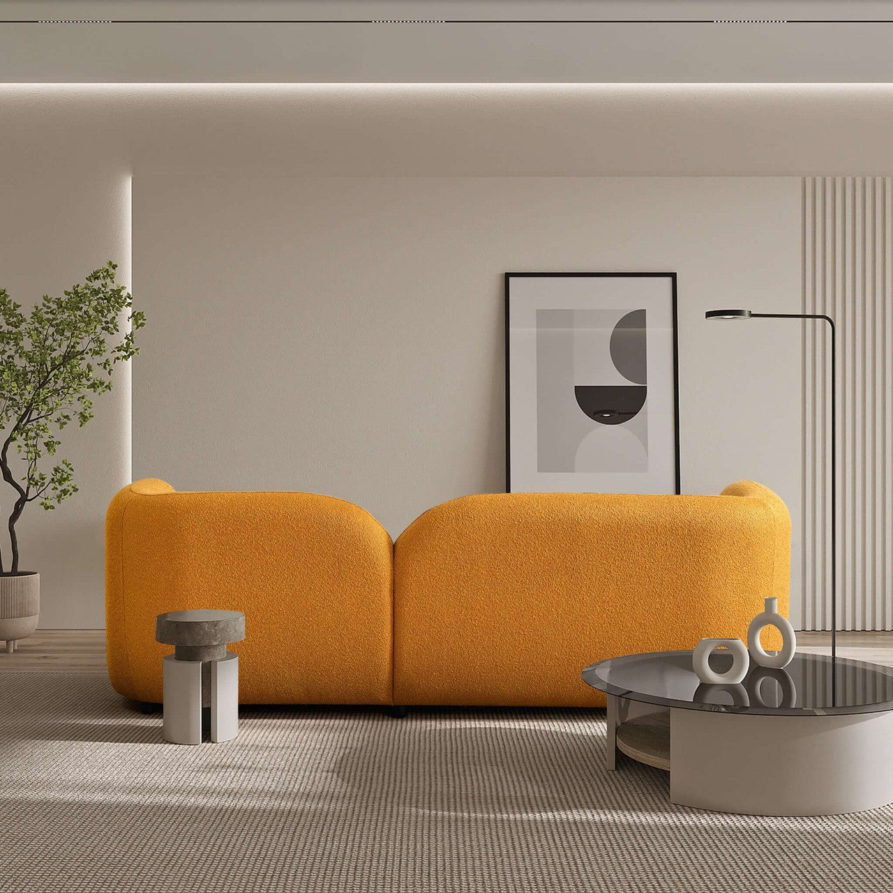 Donna Japandi Style Boucle Sofa - Yellow