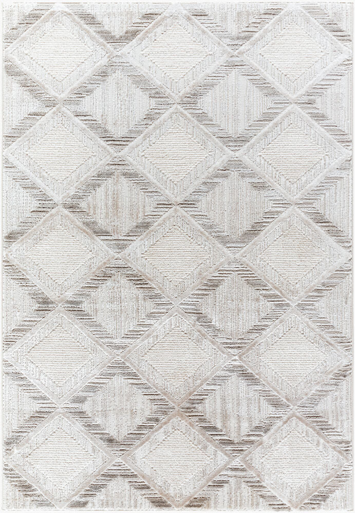 Wolly Cream/White Machine Woven Rug WOY-2302 - 5'3" x 7'