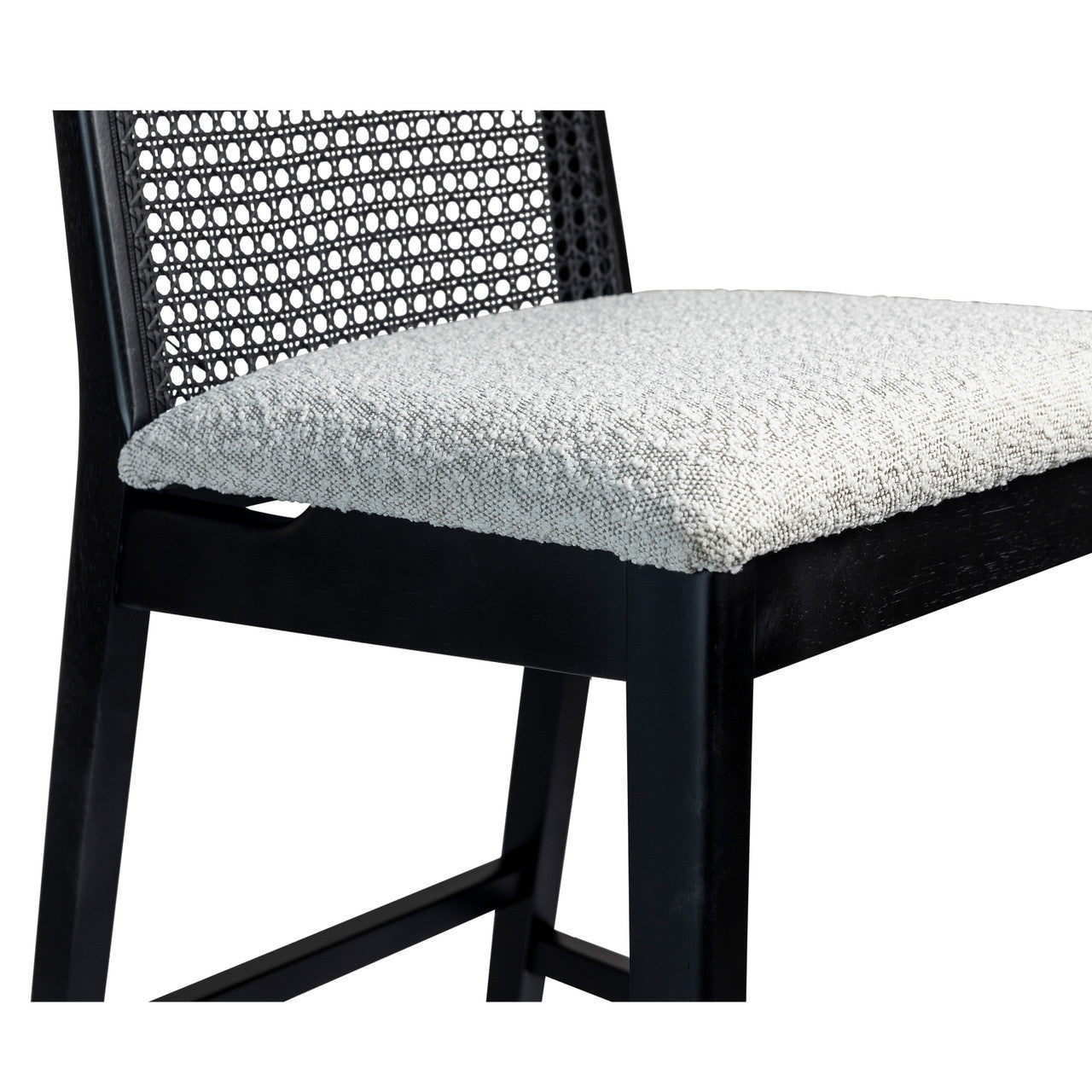 Modern Brazilian - Nardia - Cane Bar Stool - Bouclé Crafted Glaze Seat - Ebano Frame - Ebano Cane Webbing