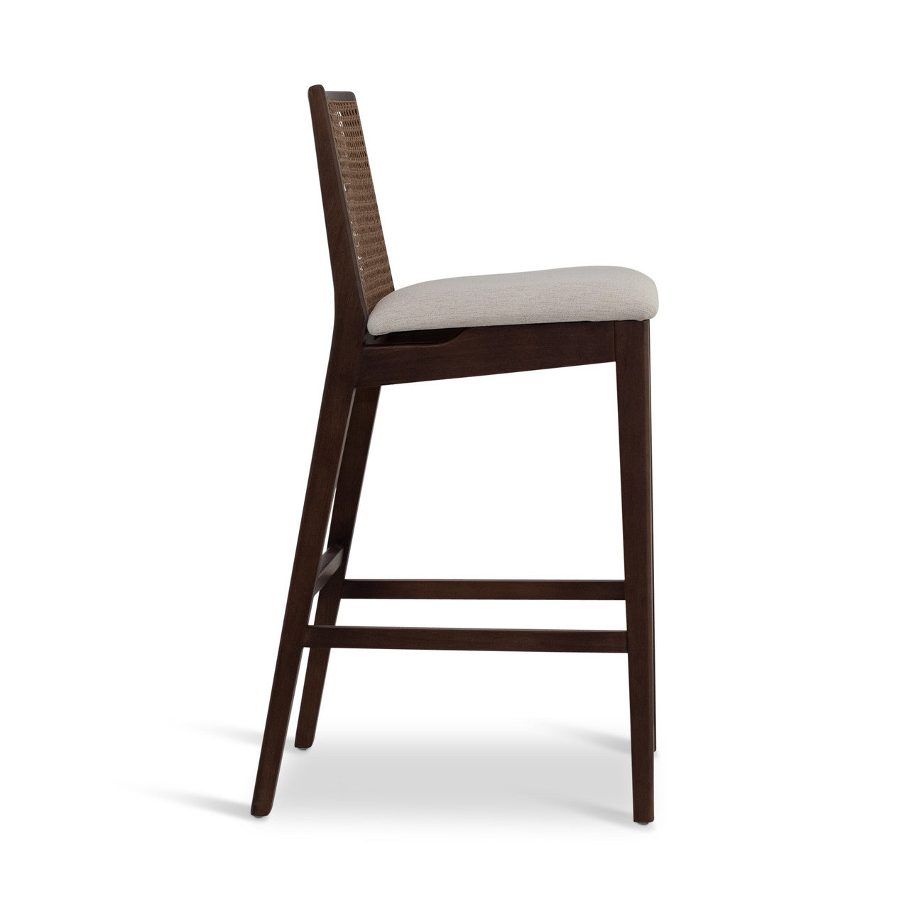 Modern Brazilian - Nardia - Cane Bar Stool - Medley Ivory Seat - Nogal Frame - Nogal Cane Webbing