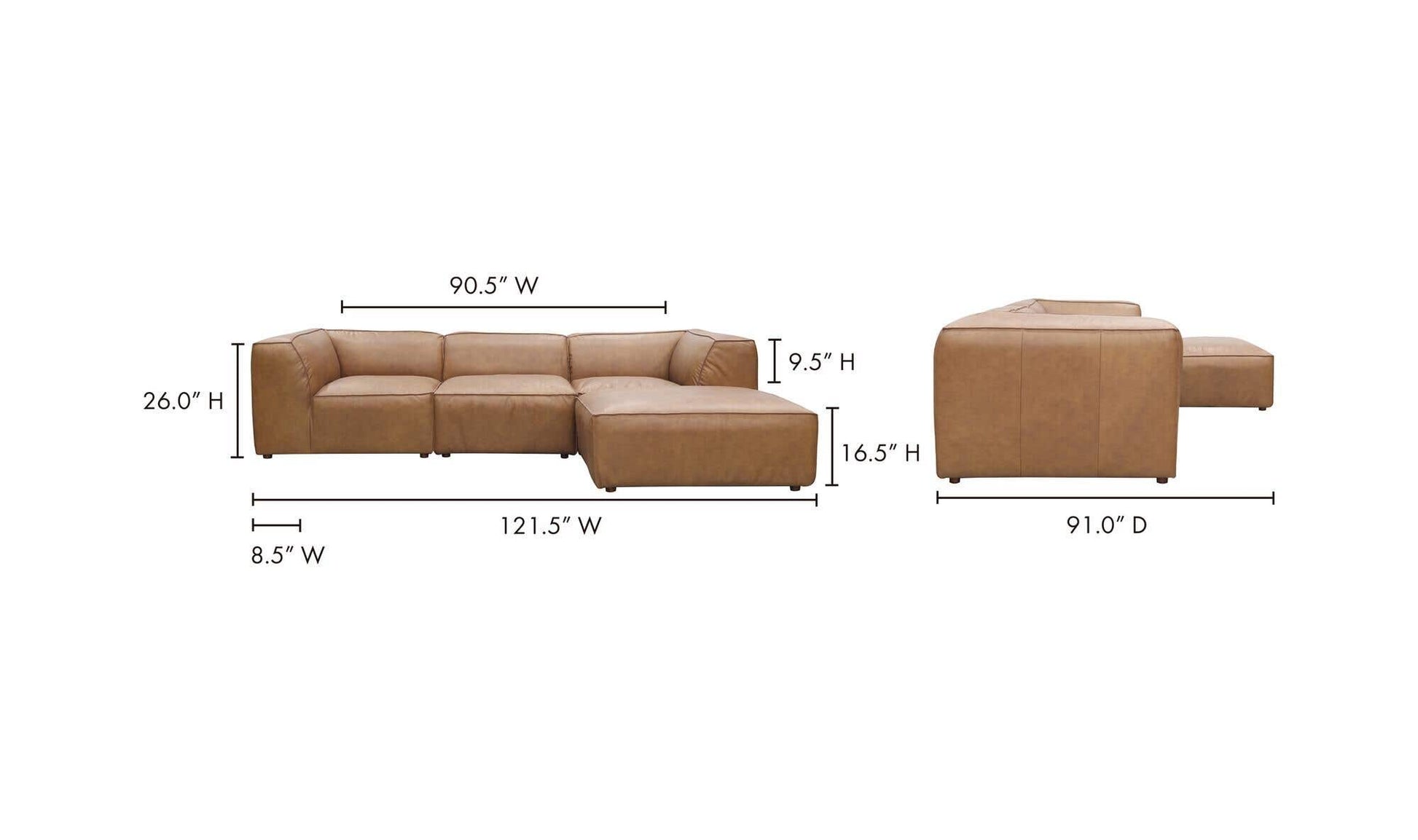 Form Lounge Modular Sectional Sonoran Tan Leather by Moe's Home Collection - view 17