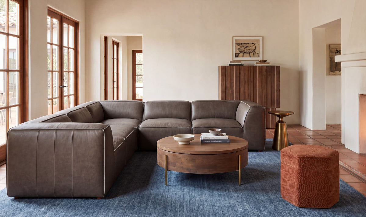 Form Classic L-Shaped Modular Sectional Slate Brown Leather by Moe's Home Collection - view 3