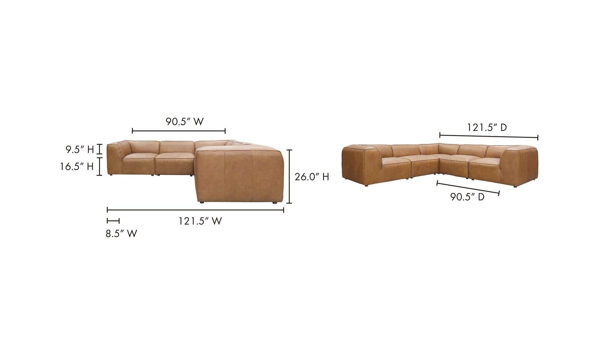 Form Classic L-Shaped Modular Sectional Sonoran Tan Leather by Moe's Home Collection - view 12