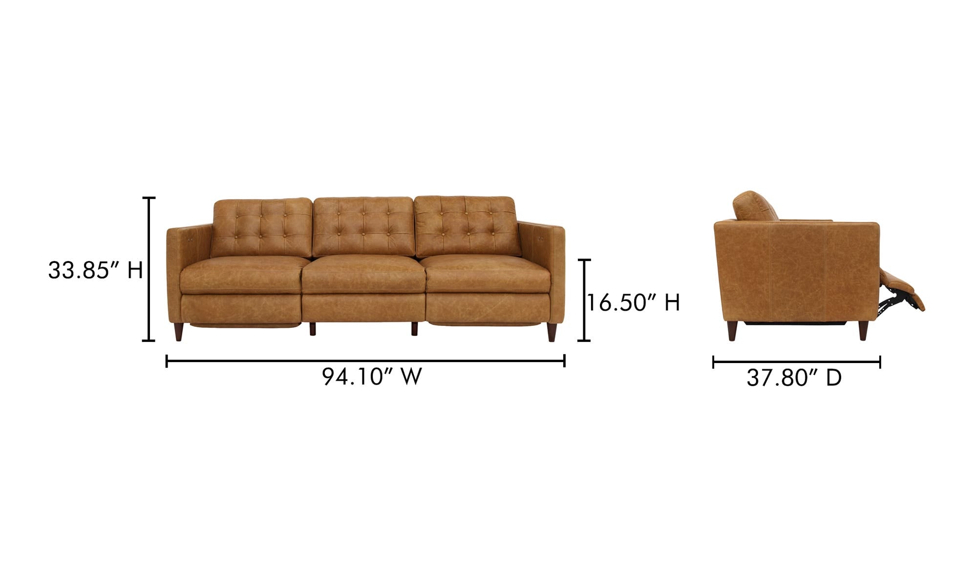 Bridgers Power Recliner Sofa Tan Leather by Moe's Home Collection - view 15