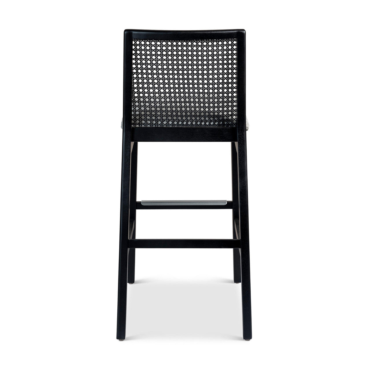 Modern Brazilian - Nardia - Cane Bar Stool - Bouclé Crafted Glaze Seat - Ebano Frame - Ebano Cane Webbing