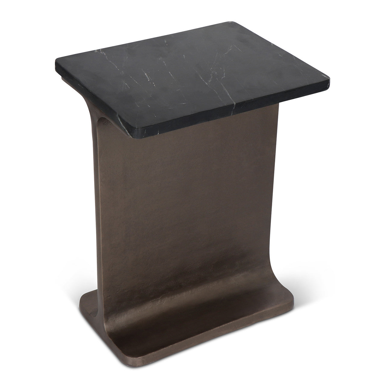 Marbelle - I-Beam Marble Side Table - Fantasy Black/Bronze Finish