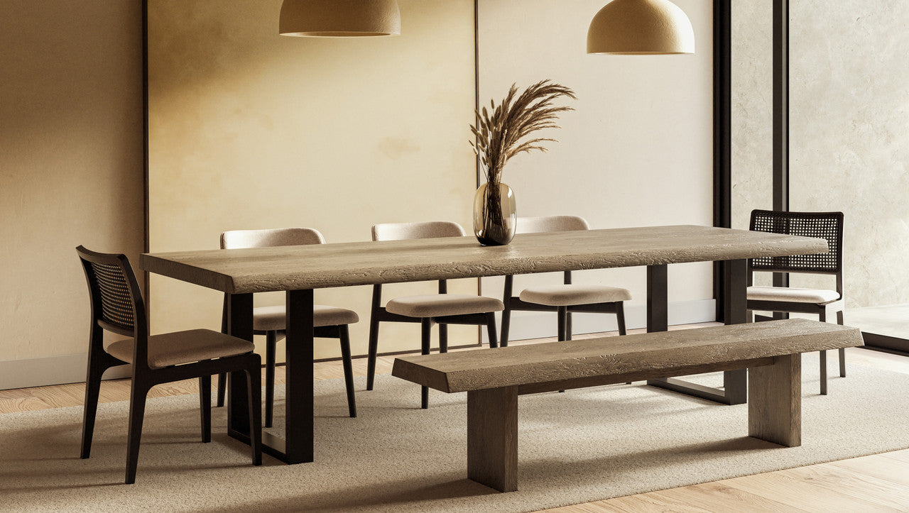 Brooks - Dining Table - U Base - 40" x 116" - Sandblasted Grey Top - Black Base
